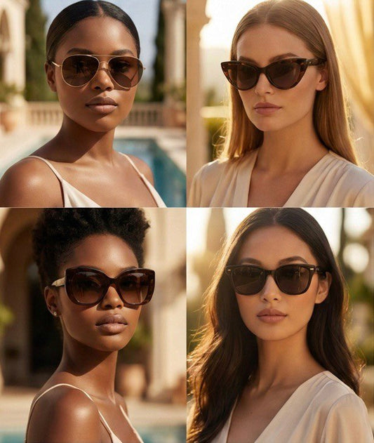 Diferentes formatos de rosto com óculos de sol — Guia Nobire 2026
